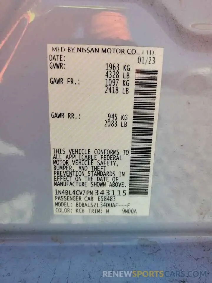 12 Фотография поврежденного автомобиля 1N4BL4CV7PN343115 NISSAN ALTIMA 2023