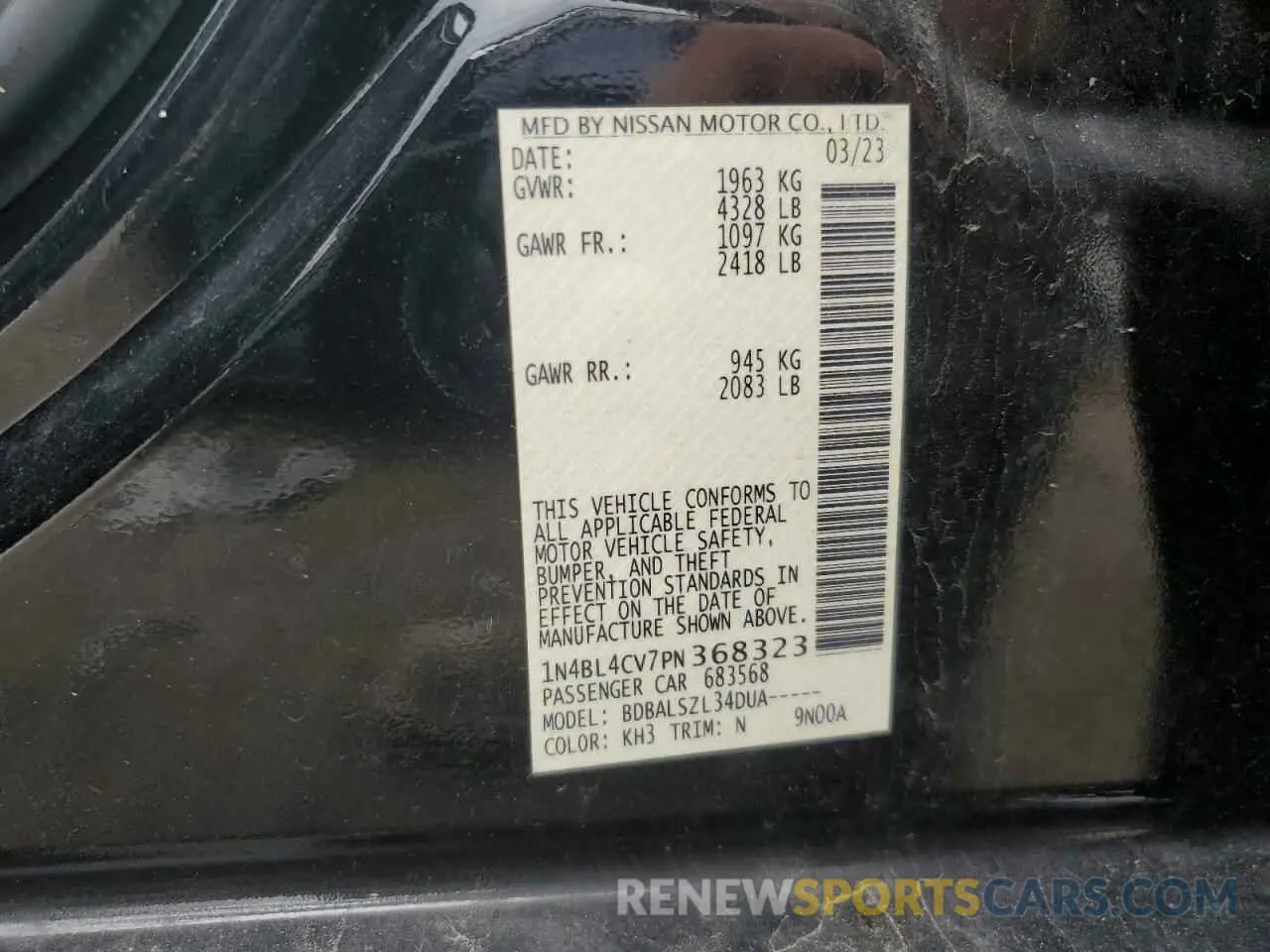 13 Photograph of a damaged car 1N4BL4CV7PN368323 NISSAN ALTIMA 2023
