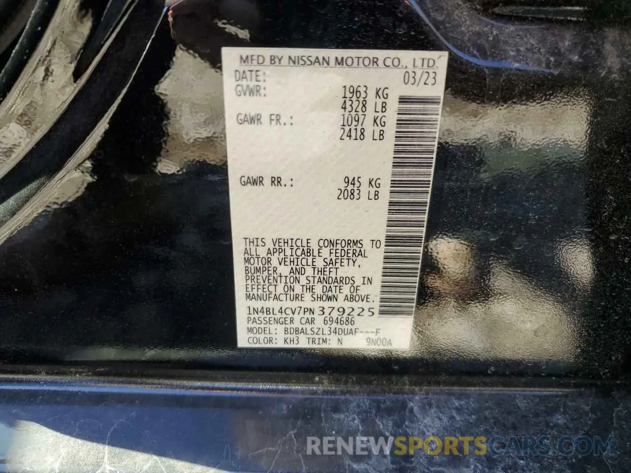 14 Photograph of a damaged car 1N4BL4CV7PN379225 NISSAN ALTIMA 2023
