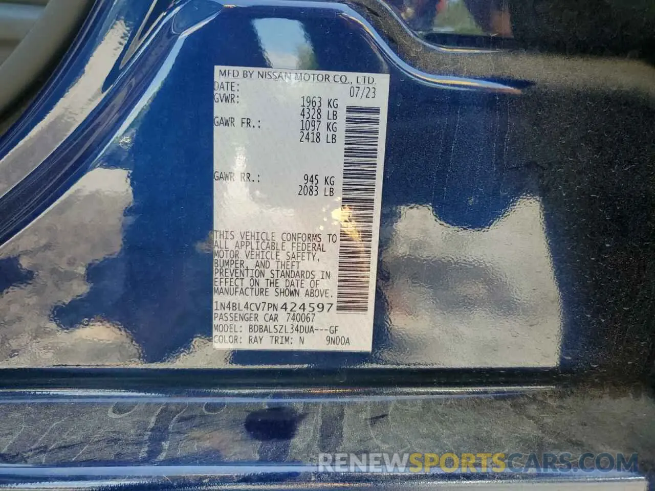 12 Photograph of a damaged car 1N4BL4CV7PN424597 NISSAN ALTIMA 2023