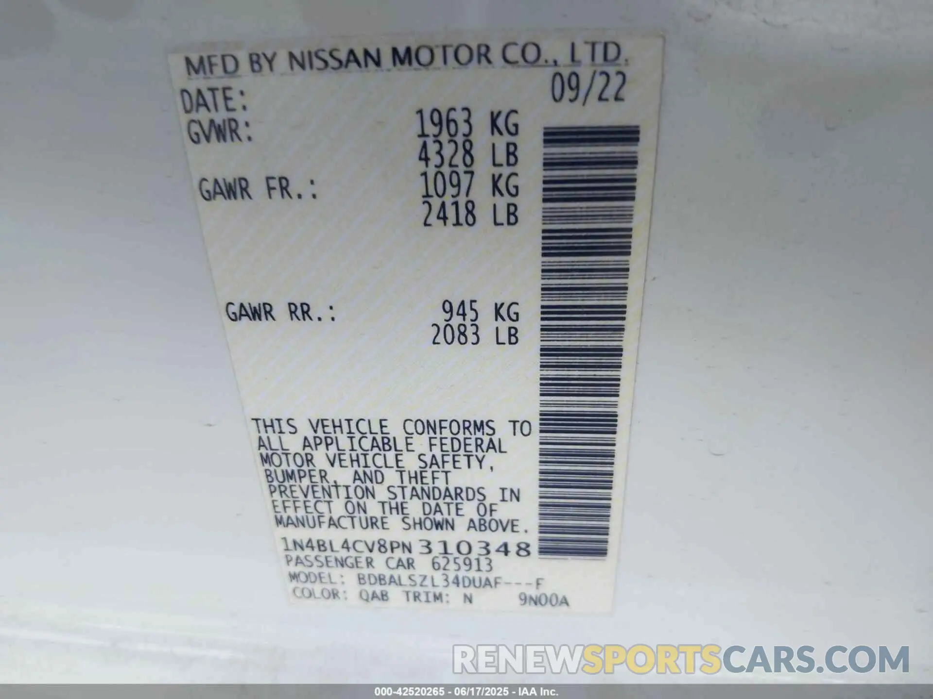 9 Photograph of a damaged car 1N4BL4CV8PN310348 NISSAN ALTIMA 2023