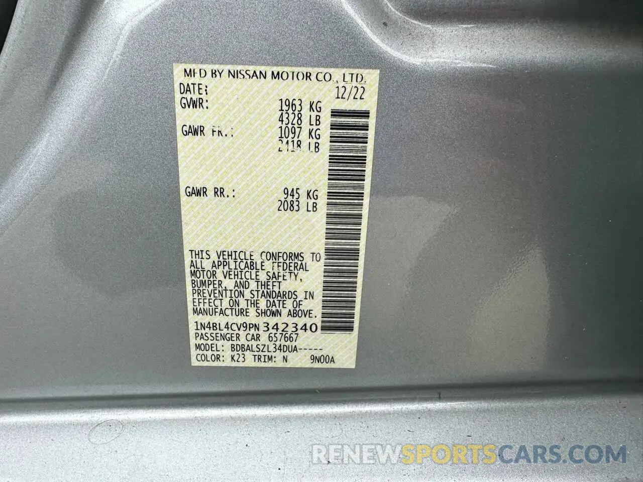 10 Фотография поврежденного автомобиля 1N4BL4CV9PN342340 NISSAN ALTIMA 2023
