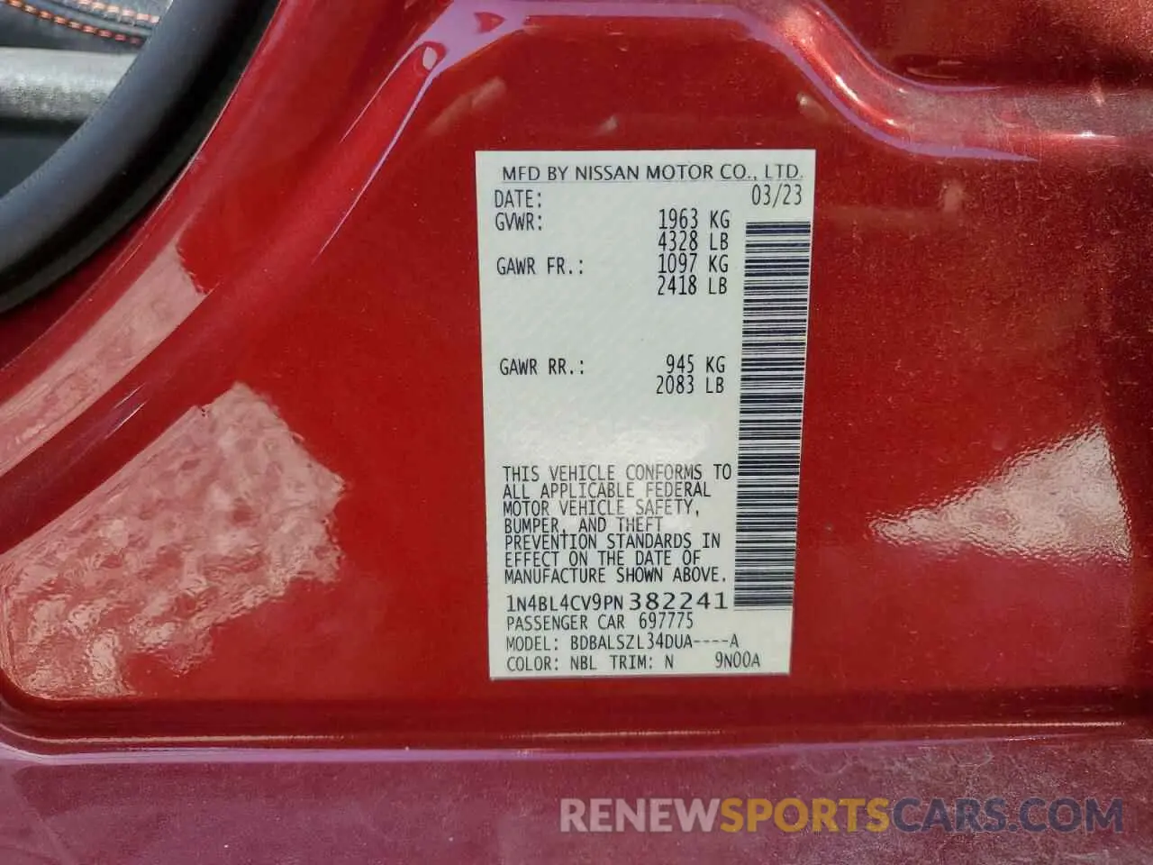 12 Фотография поврежденного автомобиля 1N4BL4CV9PN382241 NISSAN ALTIMA 2023
