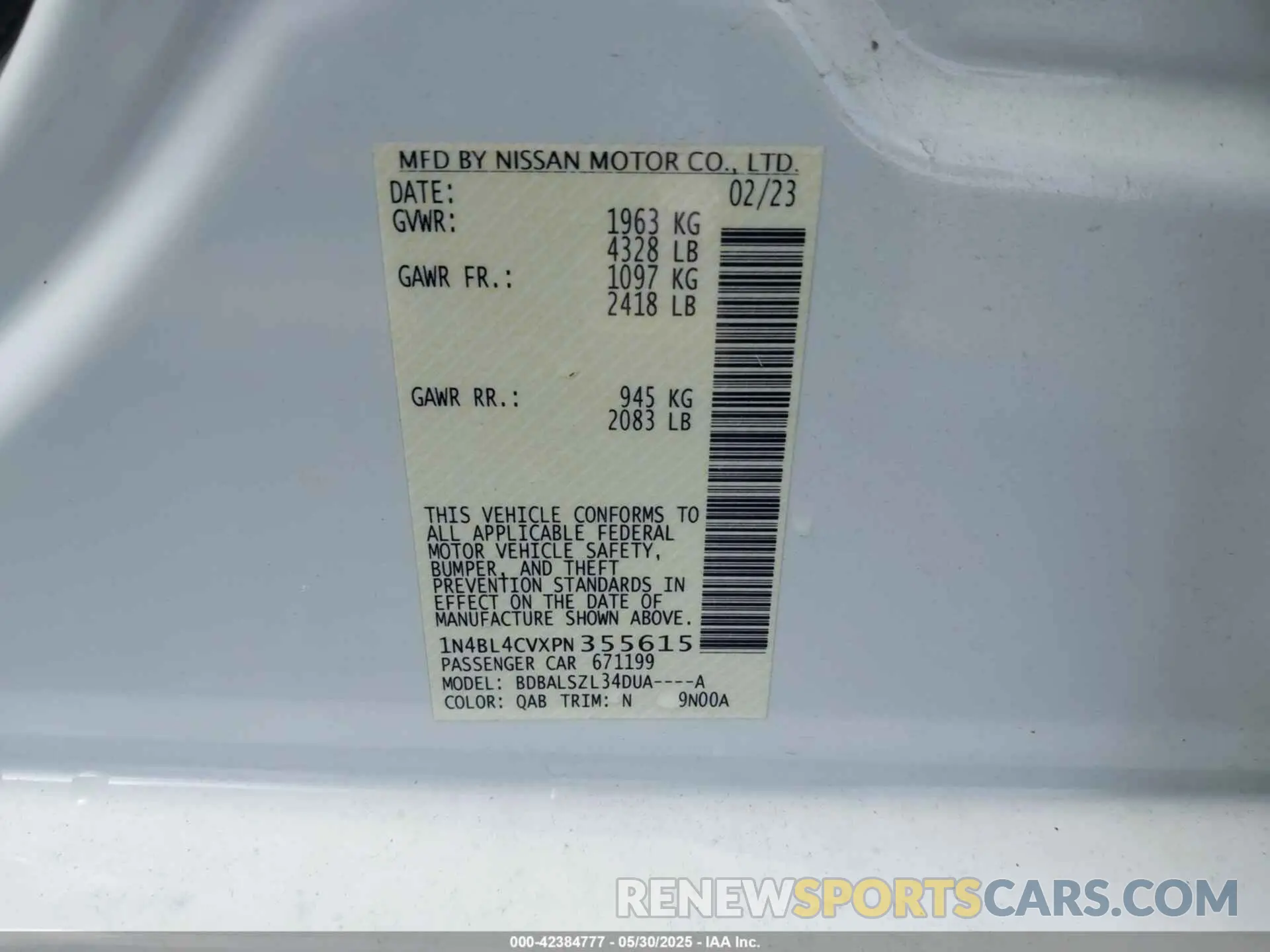 9 Фотография поврежденного автомобиля 1N4BL4CVXPN355615 NISSAN ALTIMA 2023