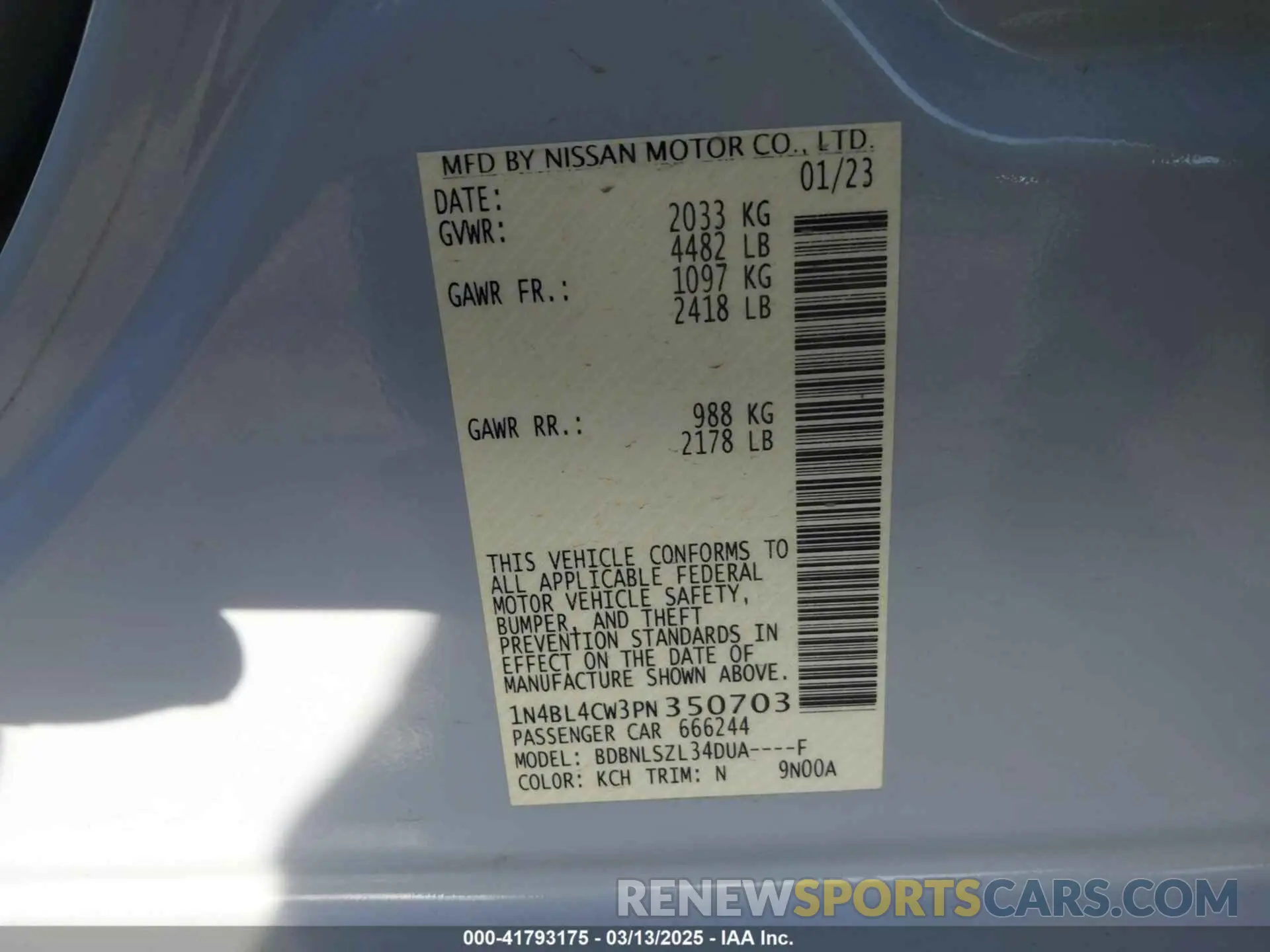 9 Фотография поврежденного автомобиля 1N4BL4CW3PN350703 NISSAN ALTIMA 2023