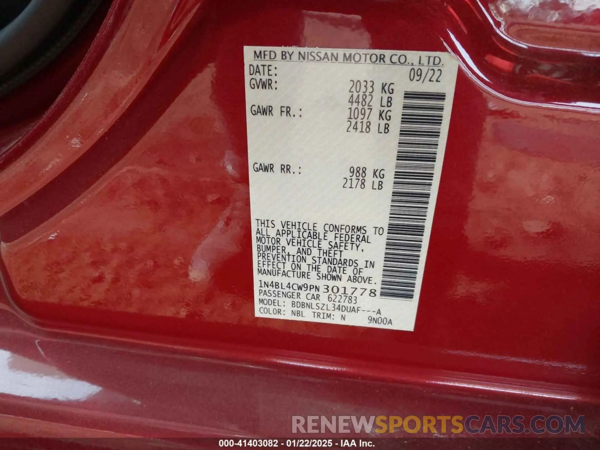 9 Фотография поврежденного автомобиля 1N4BL4CW9PN301778 NISSAN ALTIMA 2023