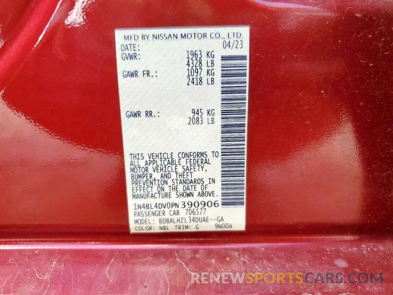 12 Photograph of a damaged car 1N4BL4DV0PN390906 NISSAN ALTIMA 2023