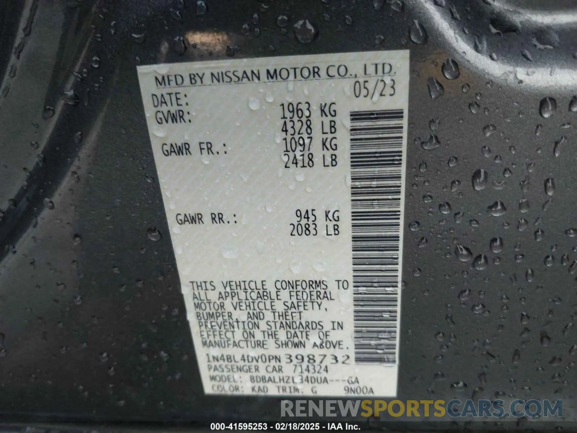 9 Фотография поврежденного автомобиля 1N4BL4DV0PN398732 NISSAN ALTIMA 2023