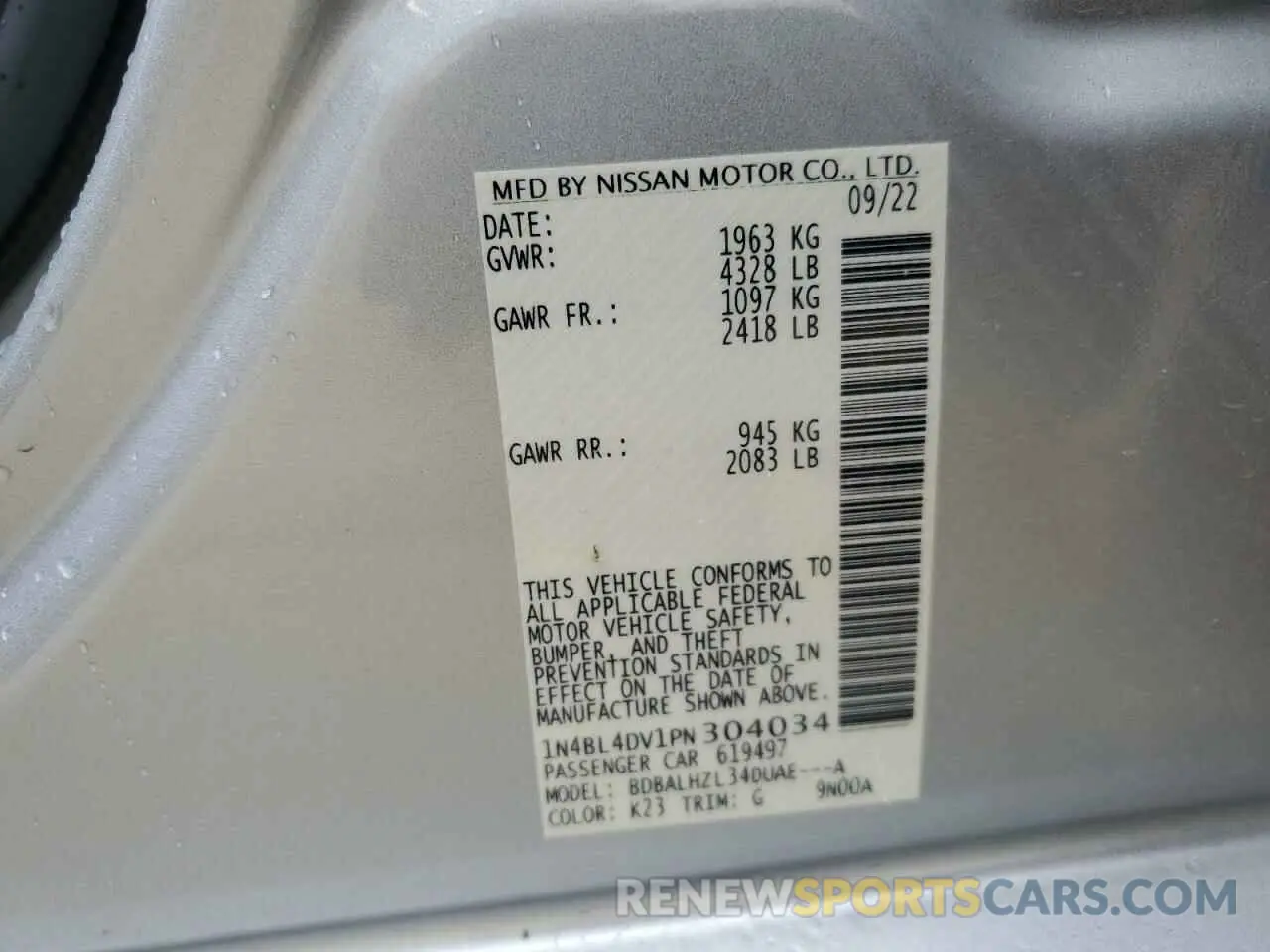 12 Photograph of a damaged car 1N4BL4DV1PN304034 NISSAN ALTIMA 2023
