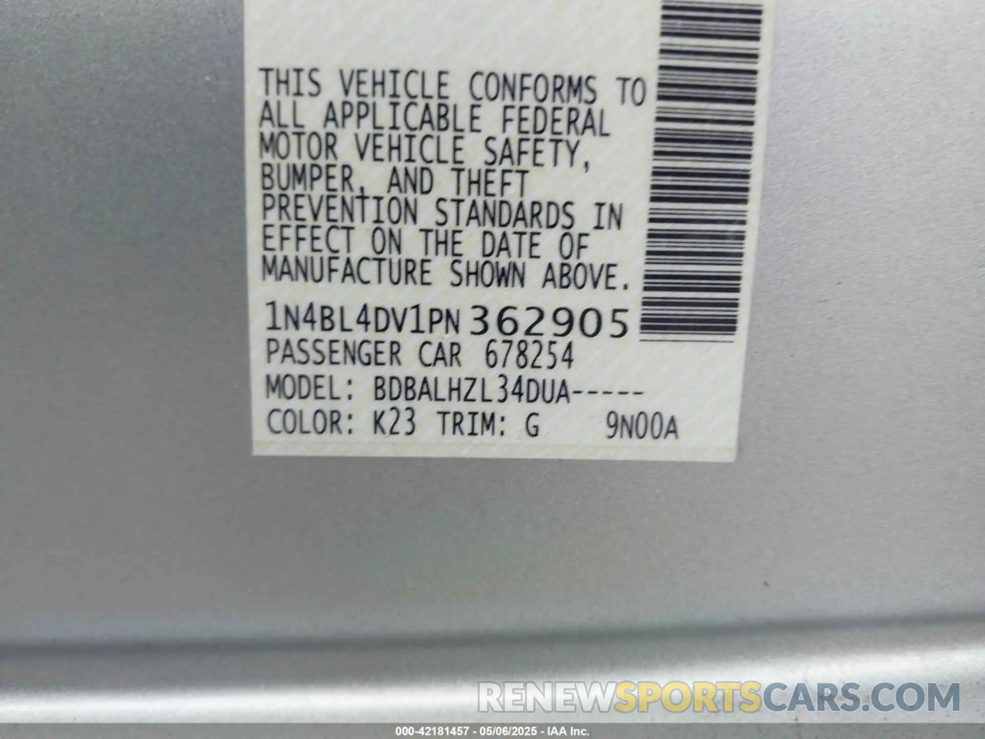9 Photograph of a damaged car 1N4BL4DV1PN362905 NISSAN ALTIMA 2023