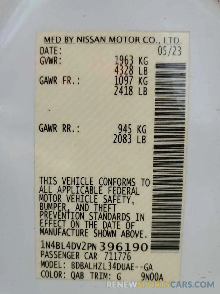 12 Фотография поврежденного автомобиля 1N4BL4DV2PN396190 NISSAN ALTIMA 2023
