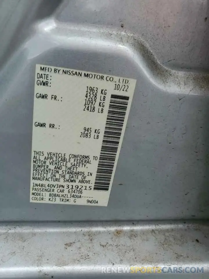 12 Фотография поврежденного автомобиля 1N4BL4DV3PN319215 NISSAN ALTIMA 2023