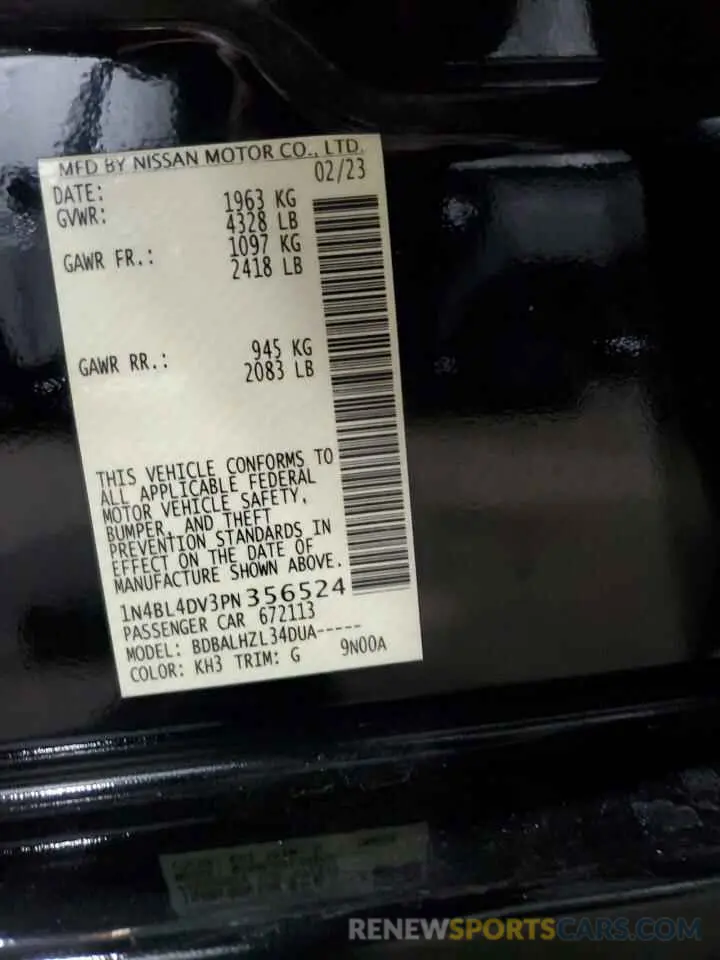 12 Фотография поврежденного автомобиля 1N4BL4DV3PN356524 NISSAN ALTIMA 2023