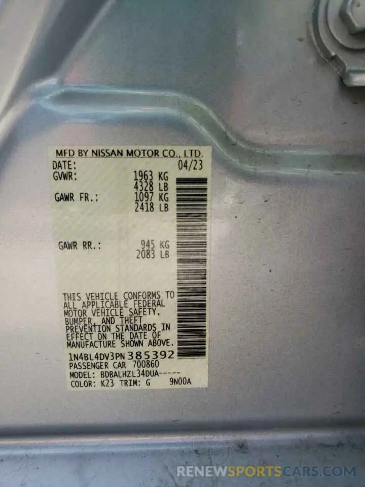 12 Фотография поврежденного автомобиля 1N4BL4DV3PN385392 NISSAN ALTIMA 2023