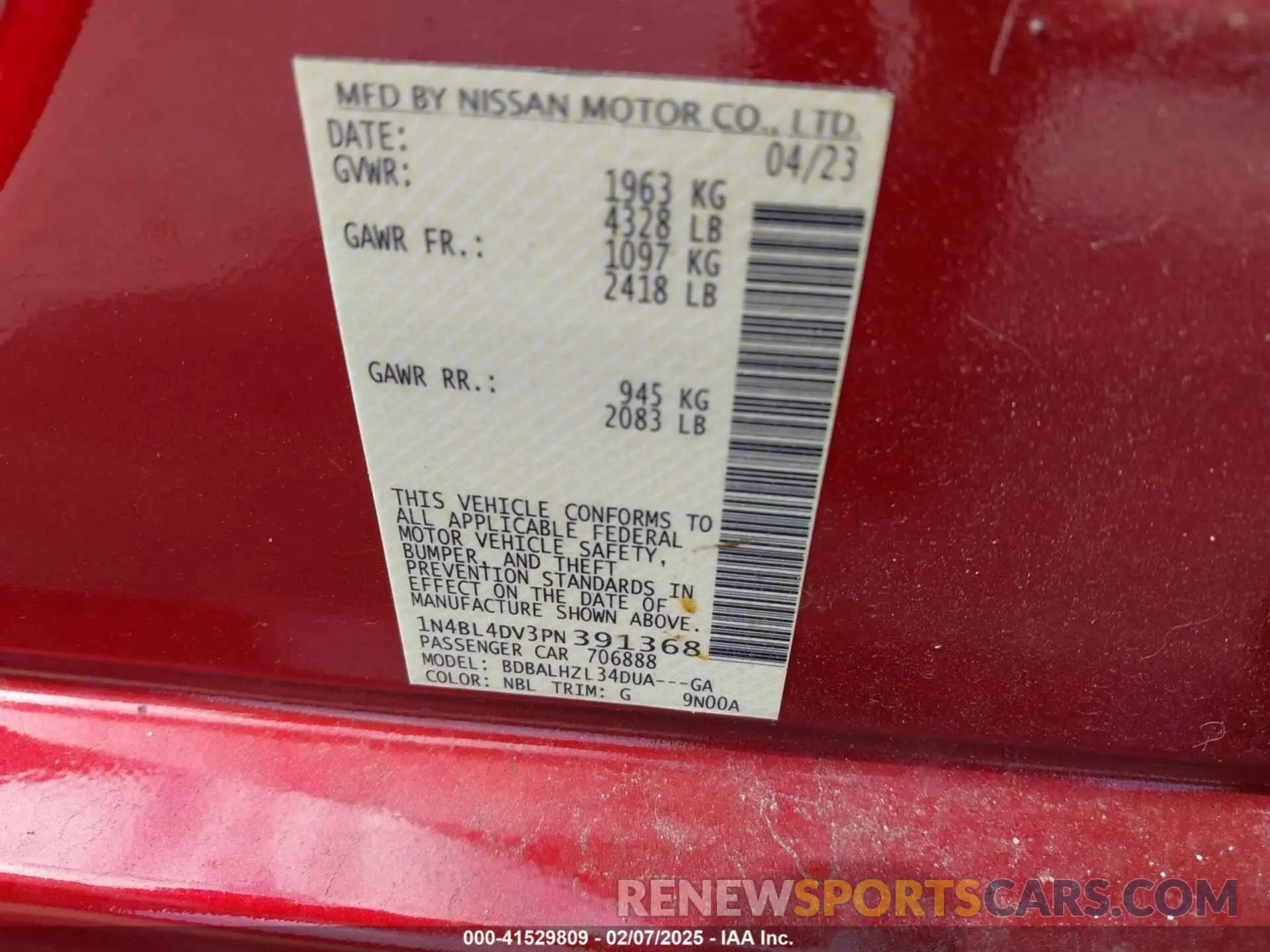 9 Фотография поврежденного автомобиля 1N4BL4DV3PN391368 NISSAN ALTIMA 2023