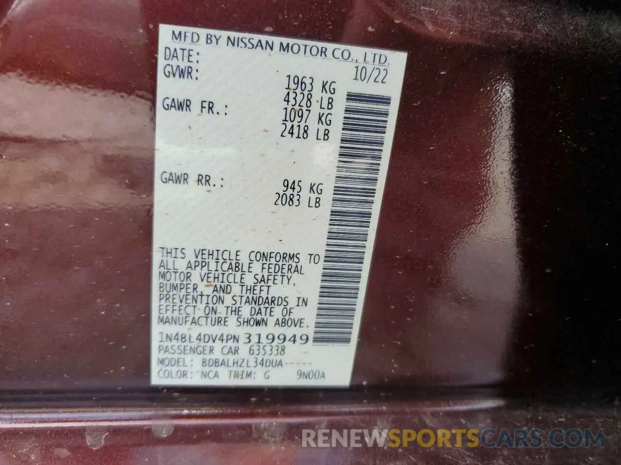 14 Фотография поврежденного автомобиля 1N4BL4DV4PN319949 NISSAN ALTIMA 2023