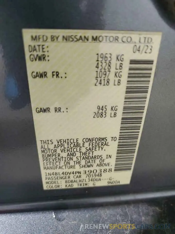 12 Фотография поврежденного автомобиля 1N4BL4DV4PN390388 NISSAN ALTIMA 2023