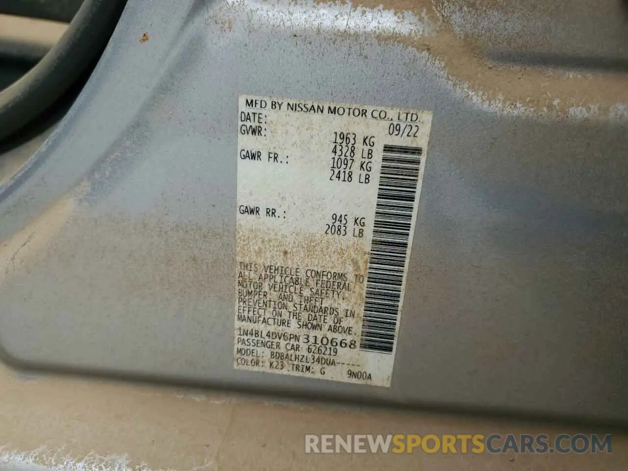 12 Photograph of a damaged car 1N4BL4DV6PN310668 NISSAN ALTIMA 2023