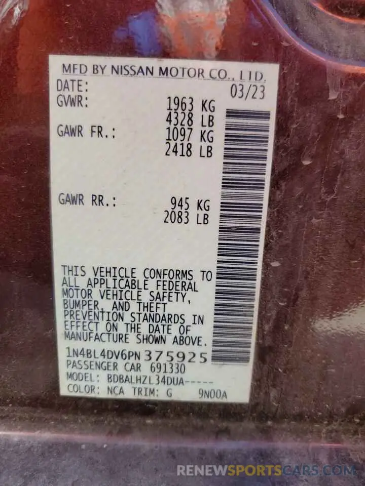 15 Фотография поврежденного автомобиля 1N4BL4DV6PN375925 NISSAN ALTIMA 2023
