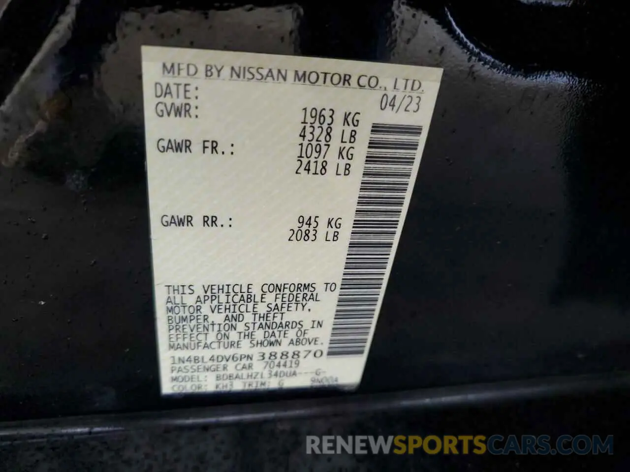 12 Photograph of a damaged car 1N4BL4DV6PN388870 NISSAN ALTIMA 2023