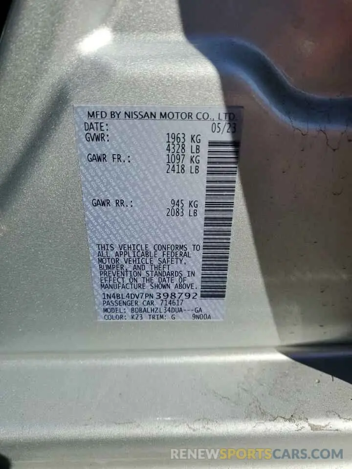 14 Фотография поврежденного автомобиля 1N4BL4DV7PN398792 NISSAN ALTIMA 2023