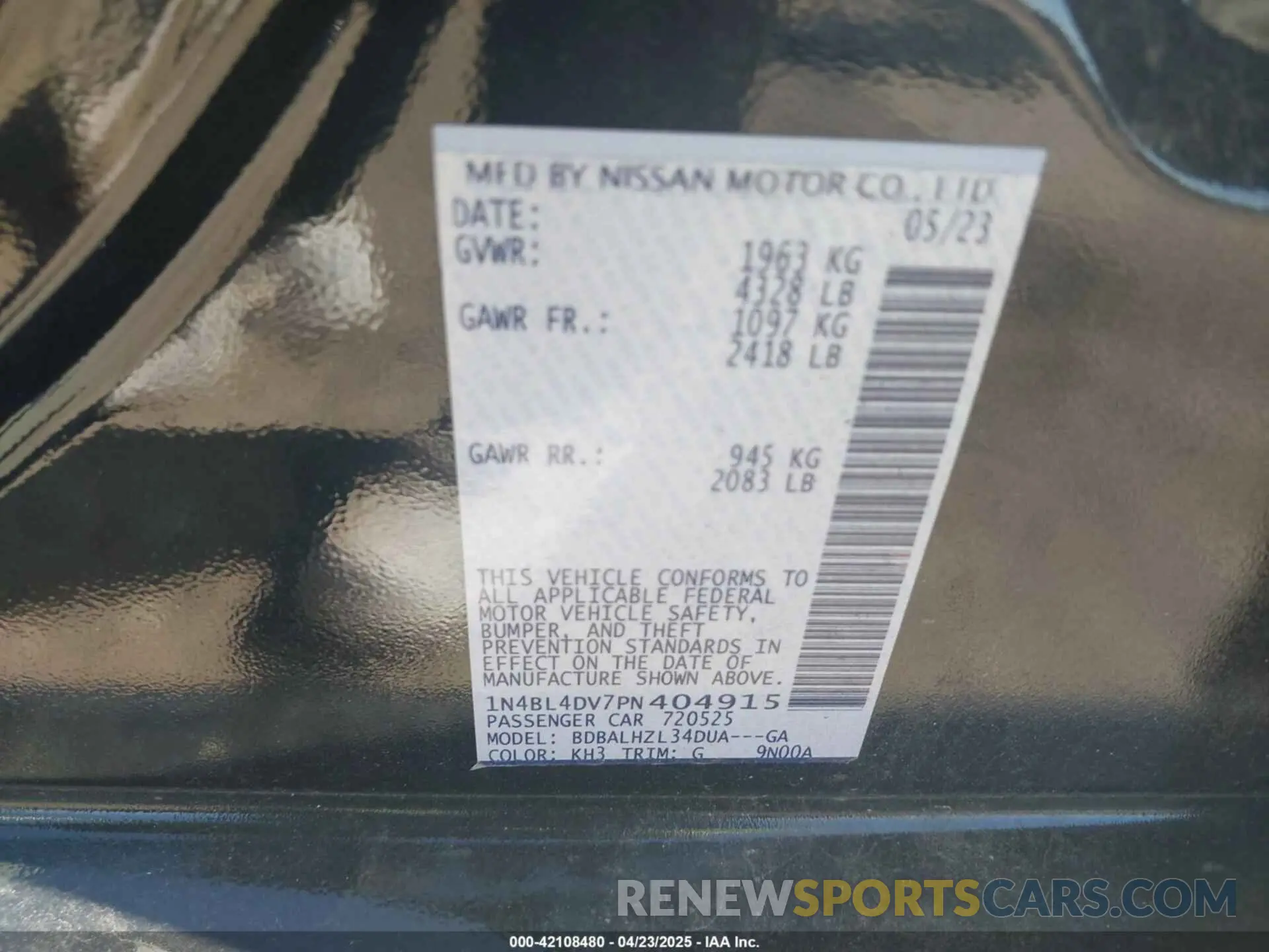 9 Photograph of a damaged car 1N4BL4DV7PN404915 NISSAN ALTIMA 2023