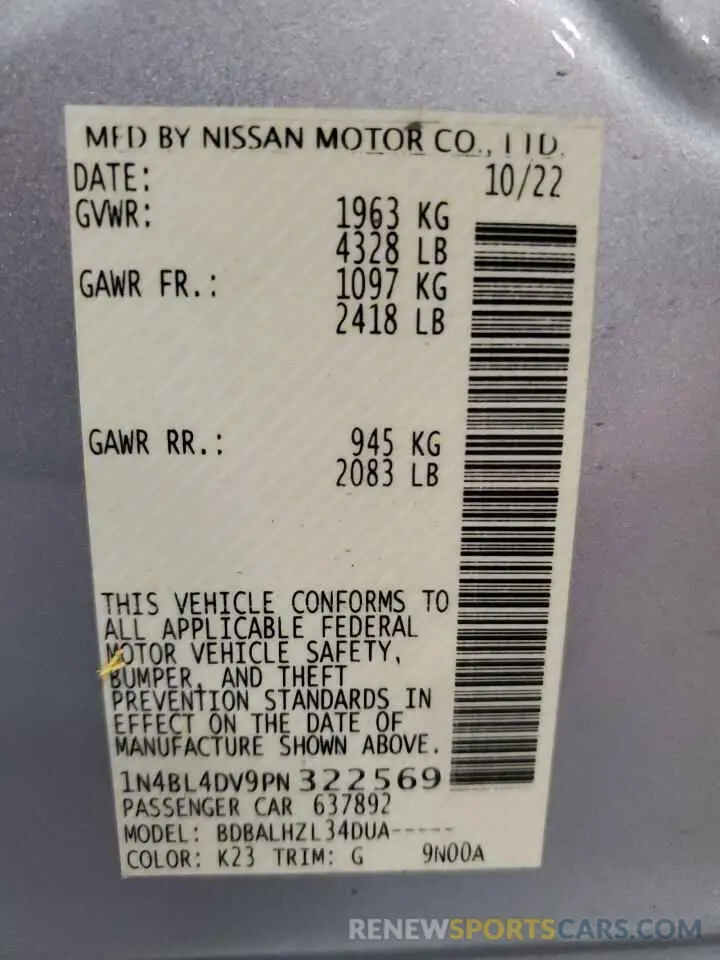 12 Фотография поврежденного автомобиля 1N4BL4DV9PN322569 NISSAN ALTIMA 2023