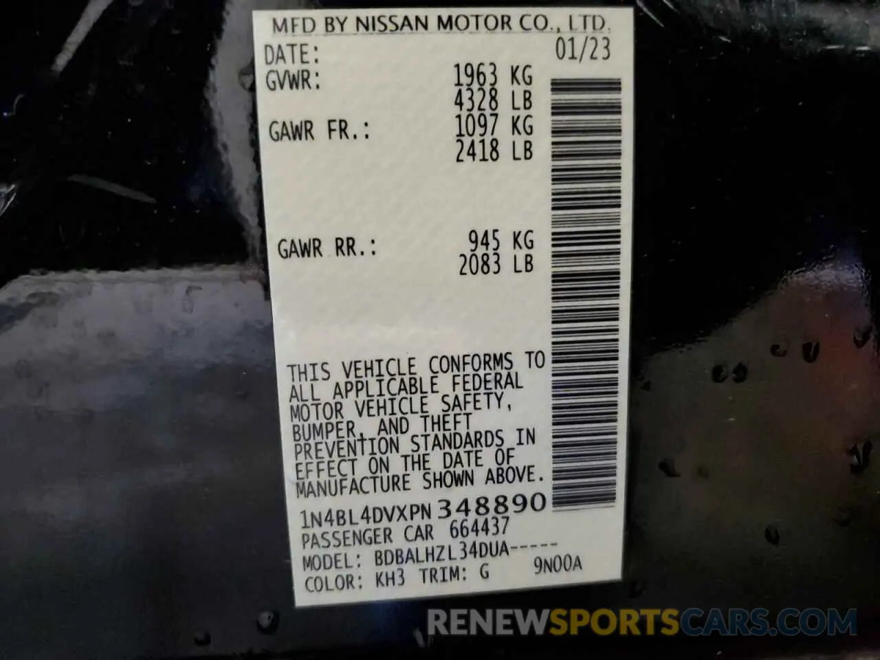 12 Photograph of a damaged car 1N4BL4DVXPN348890 NISSAN ALTIMA 2023