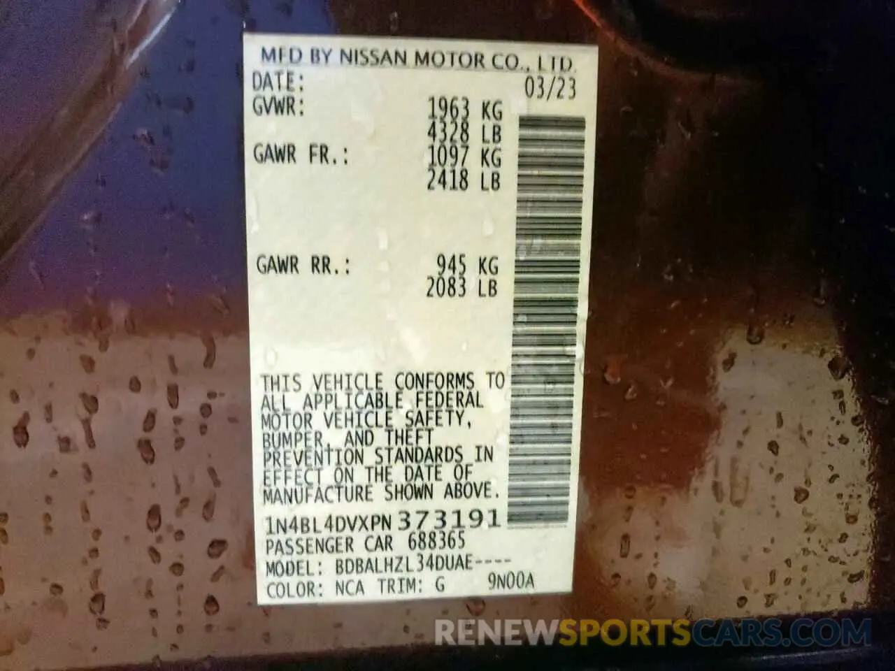 13 Photograph of a damaged car 1N4BL4DVXPN373191 NISSAN ALTIMA 2023