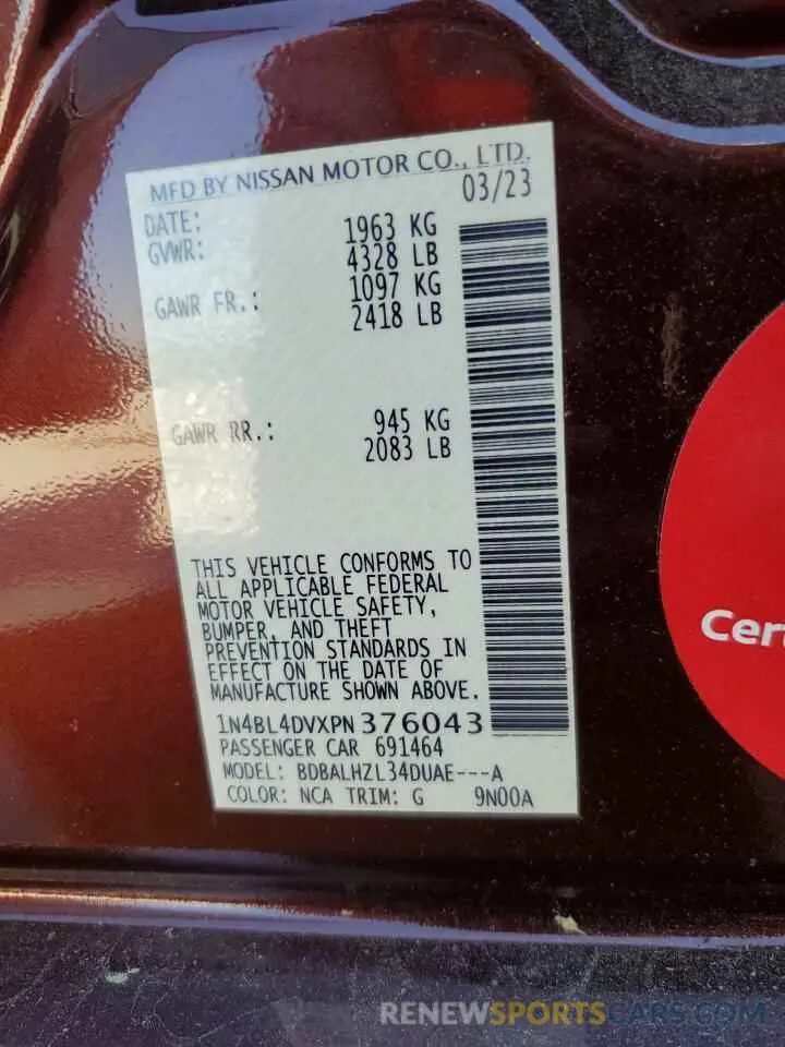 13 Фотография поврежденного автомобиля 1N4BL4DVXPN376043 NISSAN ALTIMA 2023