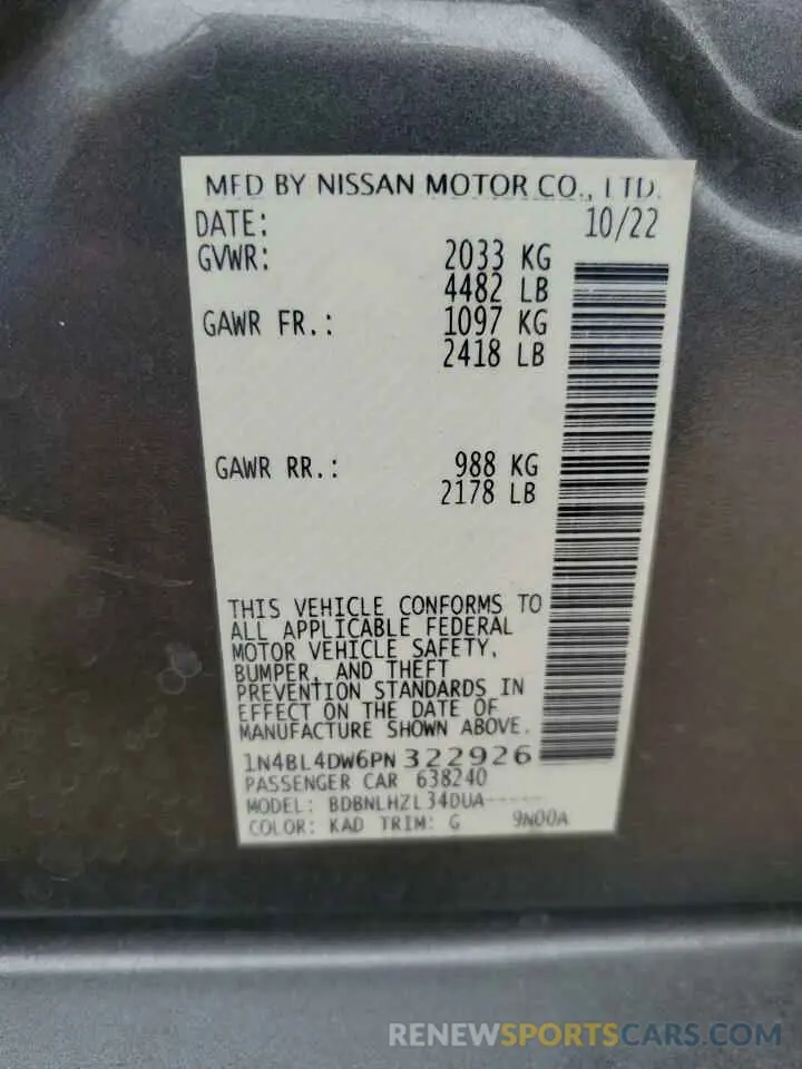 12 Фотография поврежденного автомобиля 1N4BL4DW6PN322926 NISSAN ALTIMA 2023