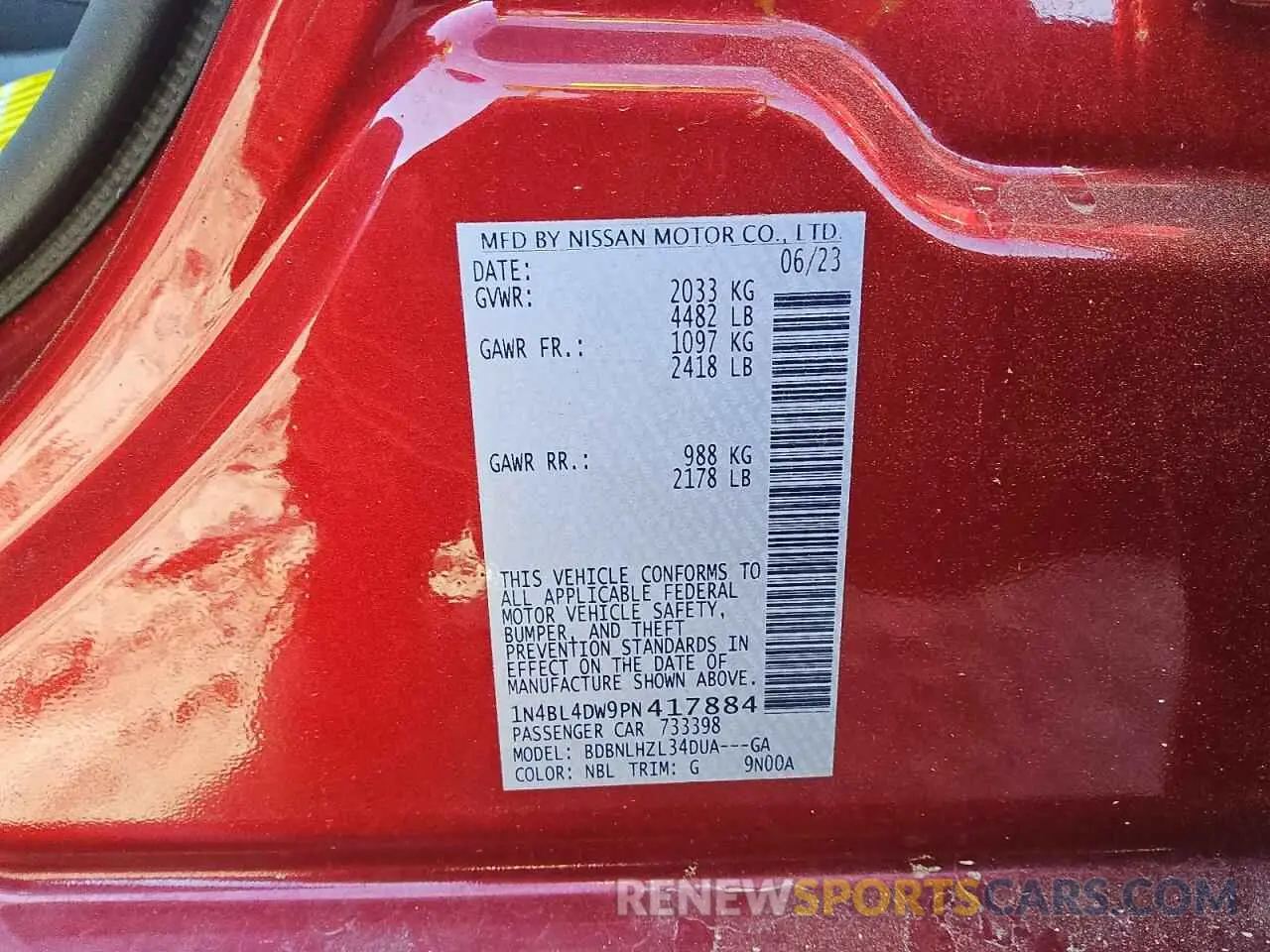 12 Фотография поврежденного автомобиля 1N4BL4DW9PN417884 NISSAN ALTIMA 2023