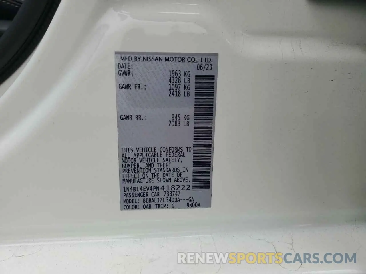 14 Фотография поврежденного автомобиля 1N4BL4EV4PN418222 NISSAN ALTIMA 2023