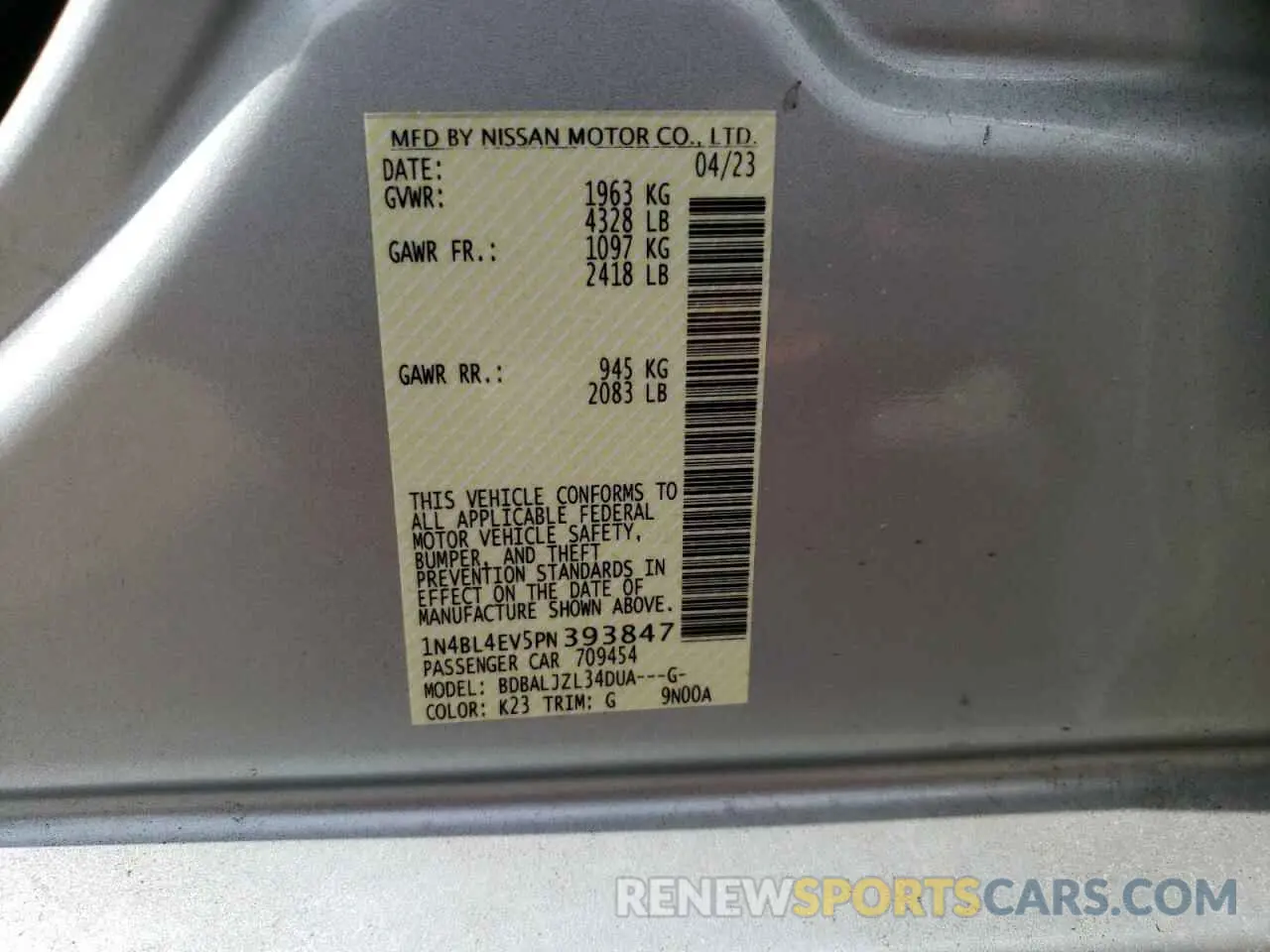 12 Photograph of a damaged car 1N4BL4EV5PN393847 NISSAN ALTIMA 2023