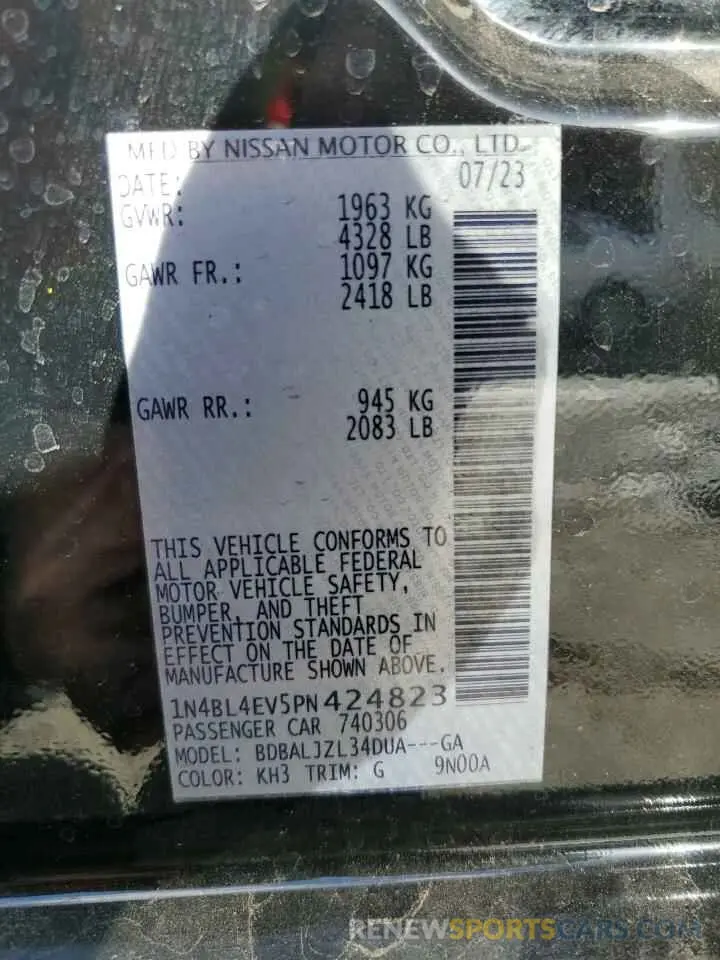 12 Фотография поврежденного автомобиля 1N4BL4EV5PN424823 NISSAN ALTIMA 2023