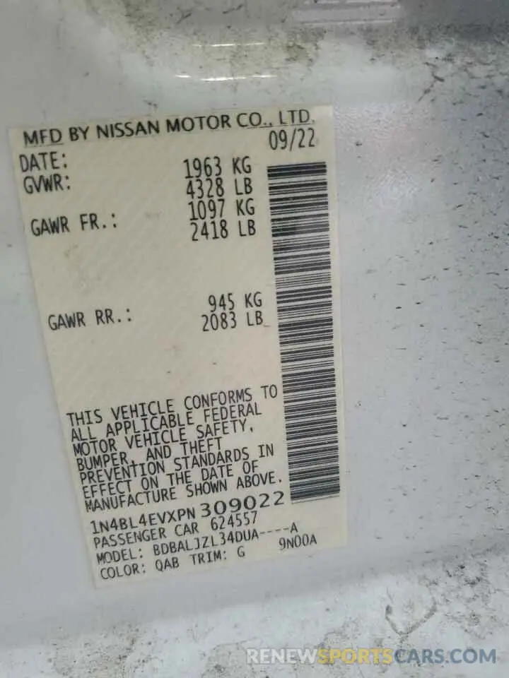 12 Фотография поврежденного автомобиля 1N4BL4EVXPN309022 NISSAN ALTIMA 2023