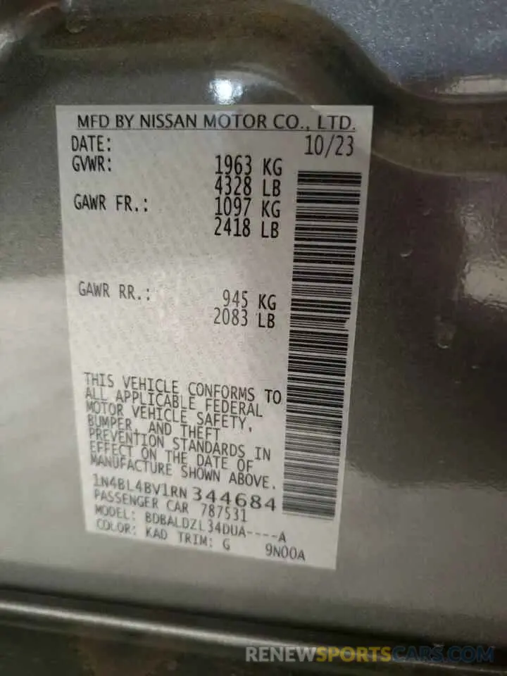 12 Фотография поврежденного автомобиля 1N4BL4BV1RN344684 NISSAN ALTIMA 2024