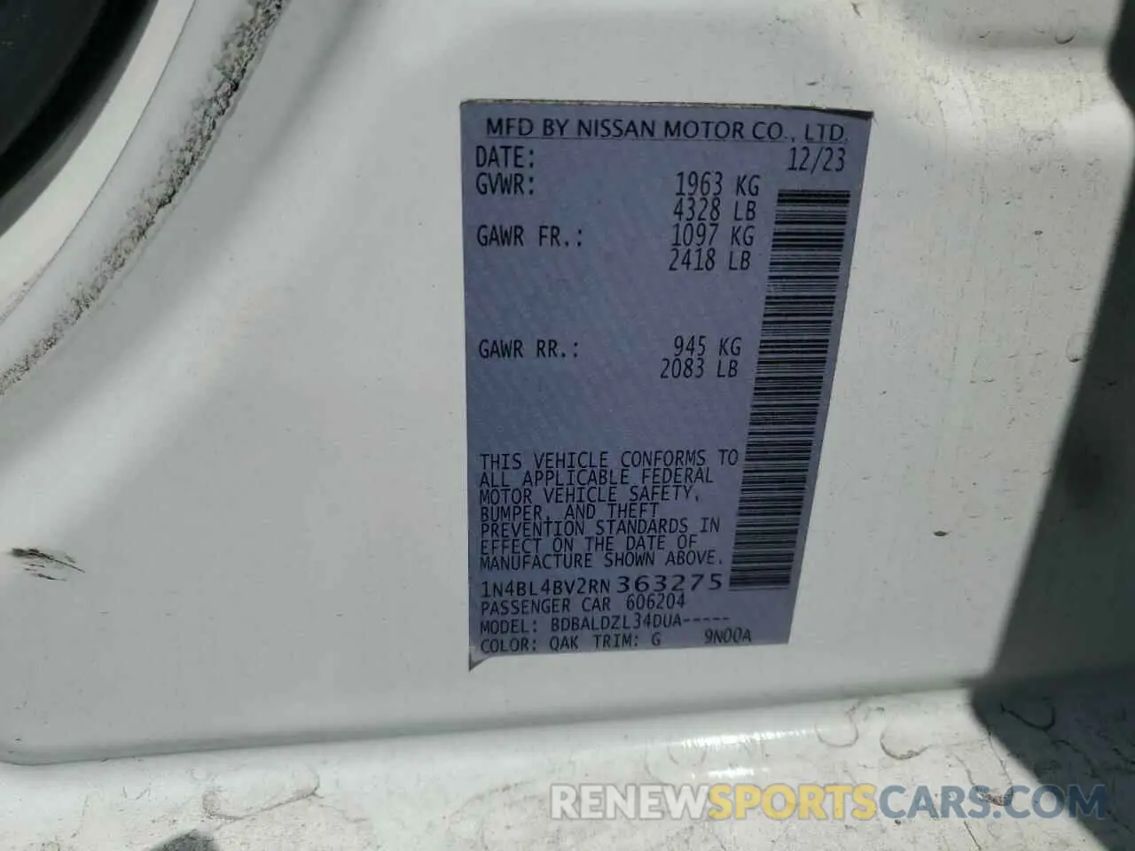 12 Фотография поврежденного автомобиля 1N4BL4BV2RN363275 NISSAN ALTIMA 2024