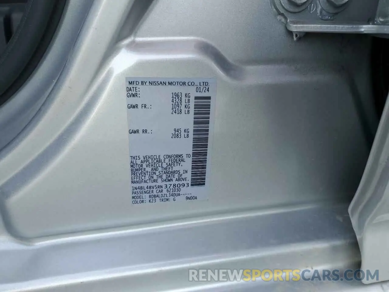 12 Фотография поврежденного автомобиля 1N4BL4BV5RN378093 NISSAN ALTIMA 2024