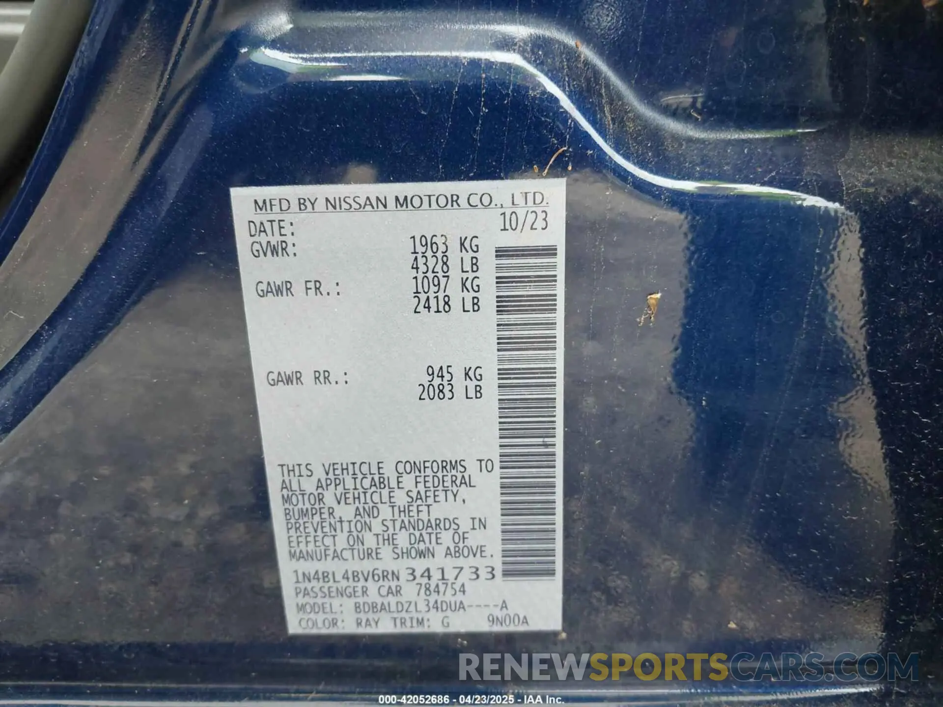 9 Photograph of a damaged car 1N4BL4BV6RN341733 NISSAN ALTIMA 2024