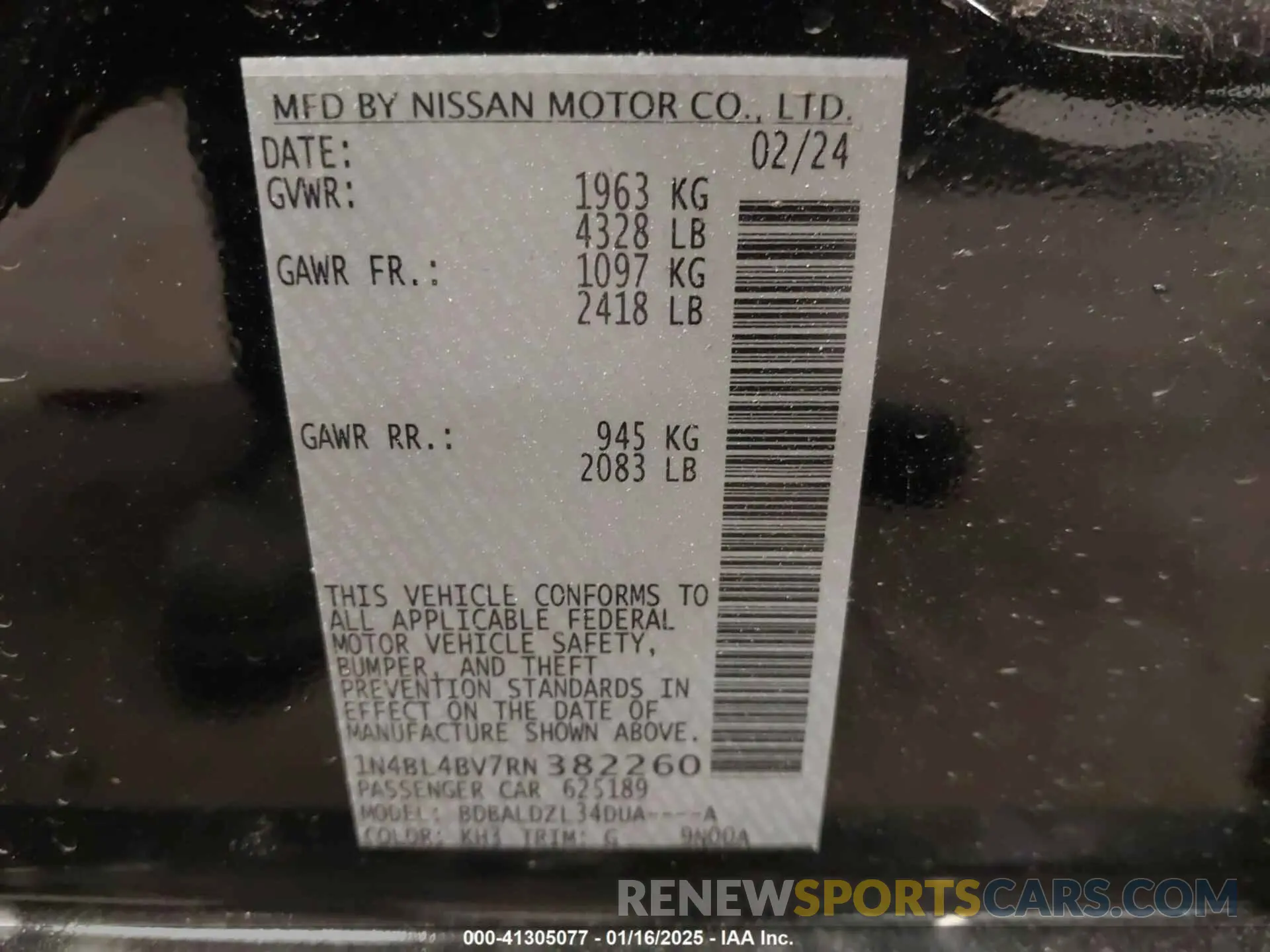 9 Photograph of a damaged car 1N4BL4BV7RN382260 NISSAN ALTIMA 2024