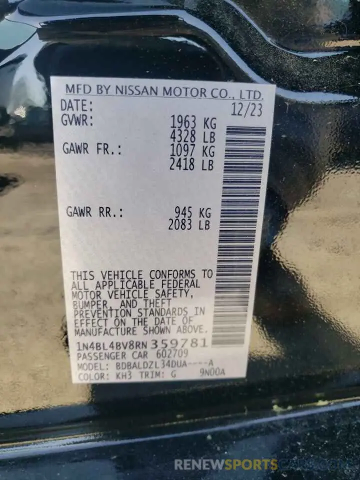 12 Фотография поврежденного автомобиля 1N4BL4BV8RN359781 NISSAN ALTIMA 2024