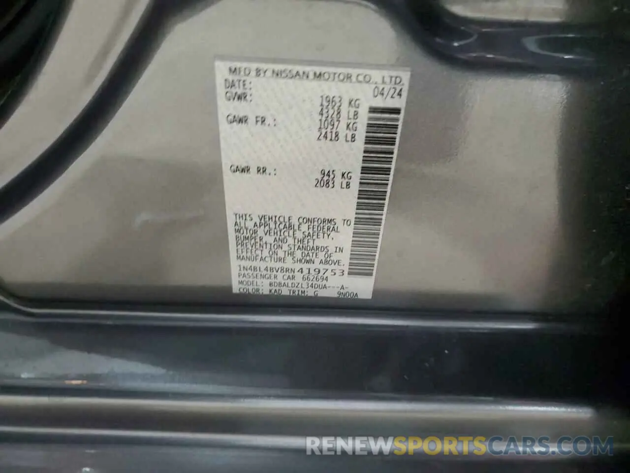 12 Фотография поврежденного автомобиля 1N4BL4BV8RN419753 NISSAN ALTIMA 2024