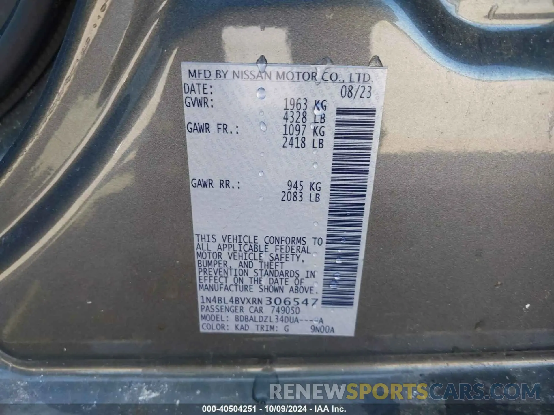 9 Фотография поврежденного автомобиля 1N4BL4BVXRN306547 NISSAN ALTIMA 2024