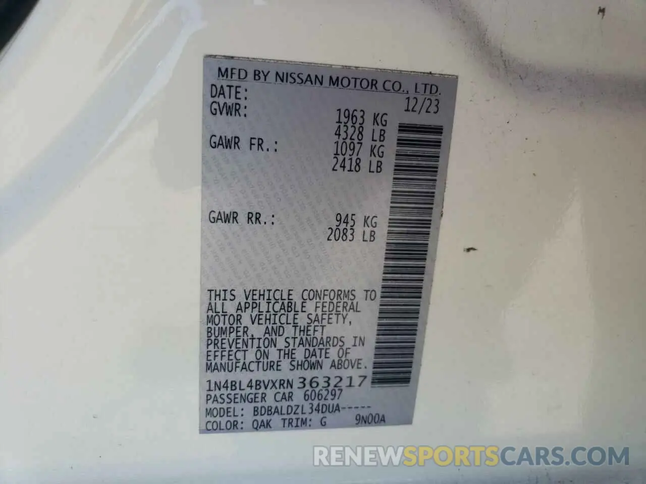 12 Фотография поврежденного автомобиля 1N4BL4BVXRN363217 NISSAN ALTIMA 2024