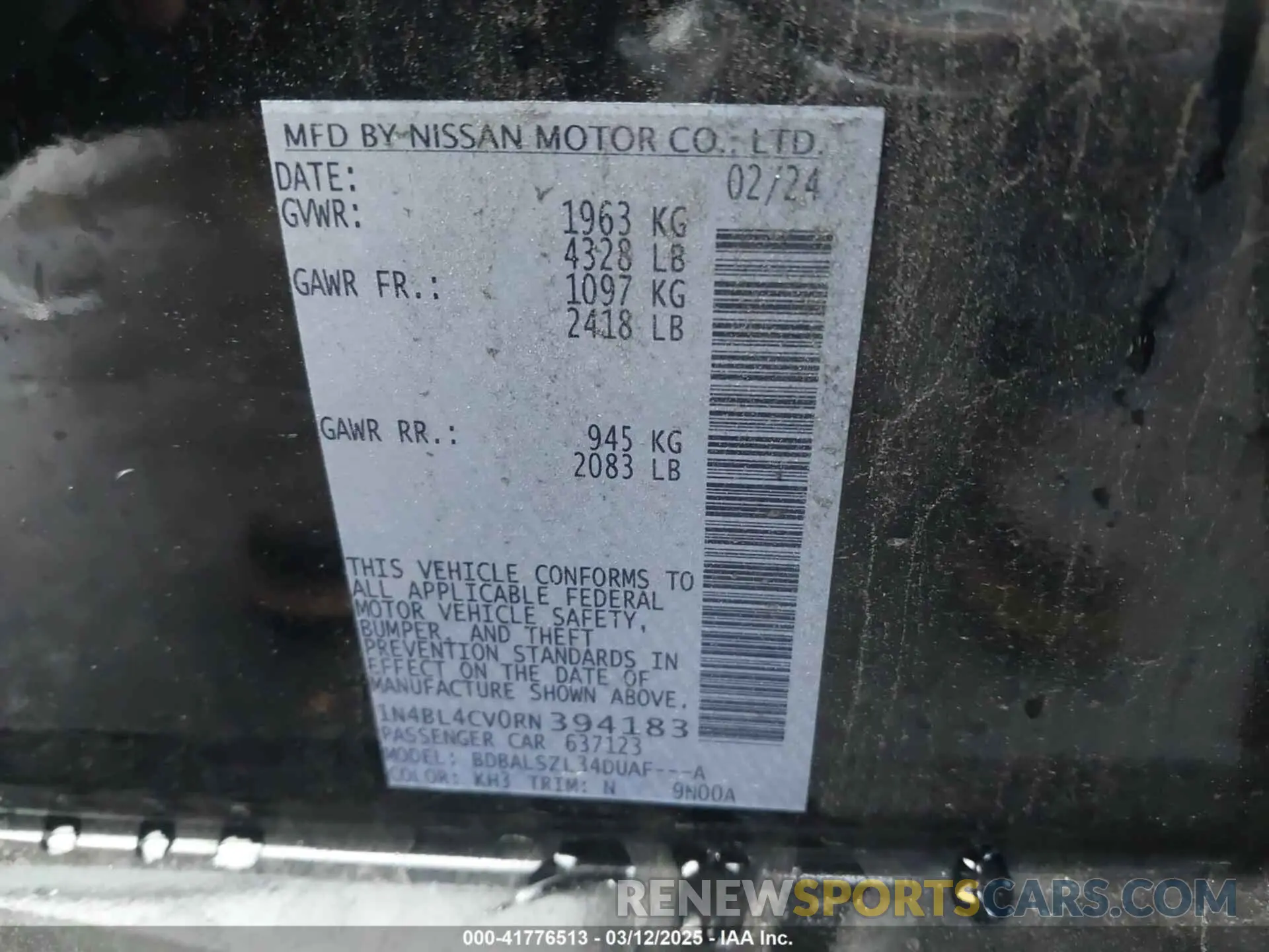 9 Фотография поврежденного автомобиля 1N4BL4CV0RN394183 NISSAN ALTIMA 2024