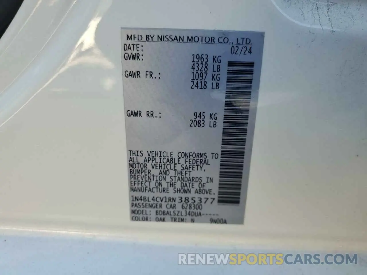 12 Фотография поврежденного автомобиля 1N4BL4CV1RN385377 NISSAN ALTIMA 2024