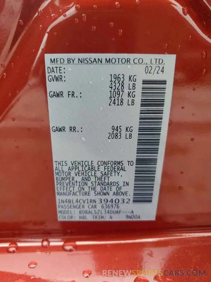12 Фотография поврежденного автомобиля 1N4BL4CV1RN394032 NISSAN ALTIMA 2024