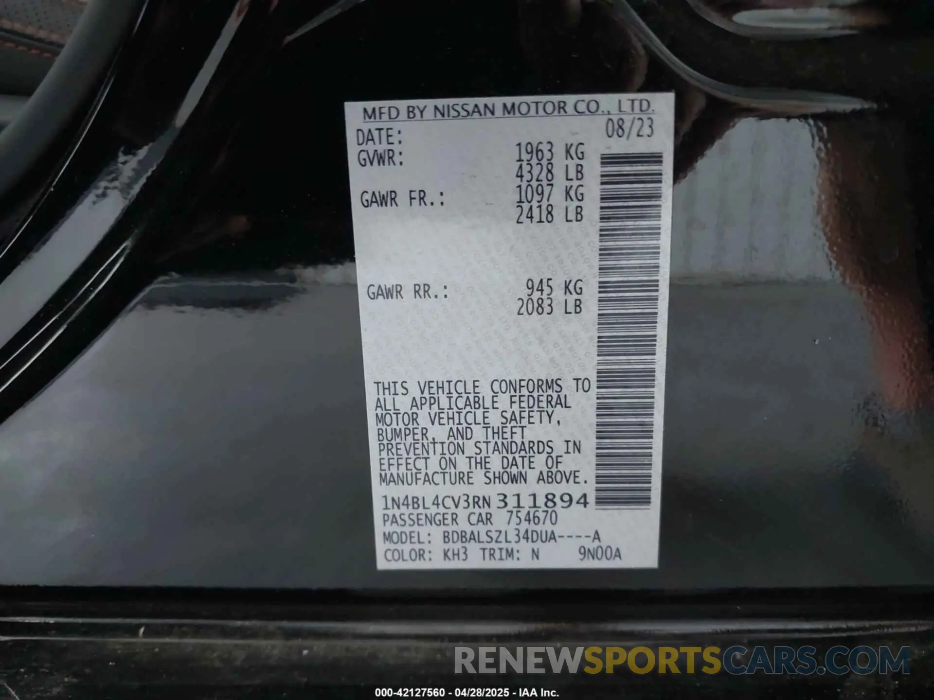 9 Фотография поврежденного автомобиля 1N4BL4CV3RN311894 NISSAN ALTIMA 2024