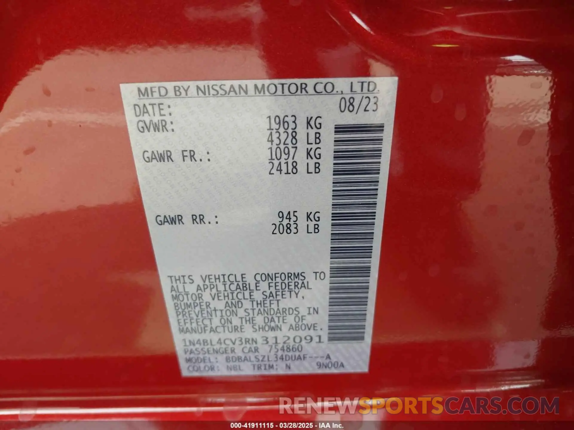 9 Фотография поврежденного автомобиля 1N4BL4CV3RN312091 NISSAN ALTIMA 2024